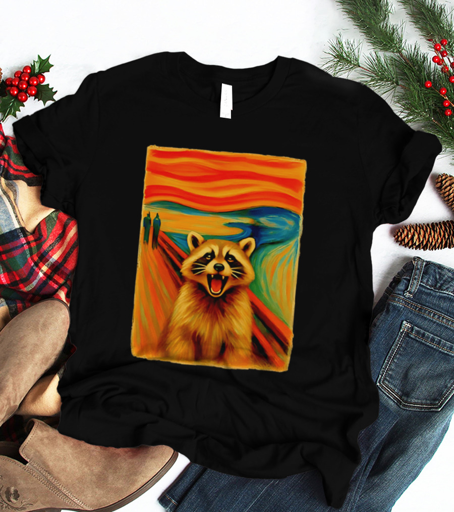 Raccoon The Scream Edvard Munch Painting Mashup T-Shirt
