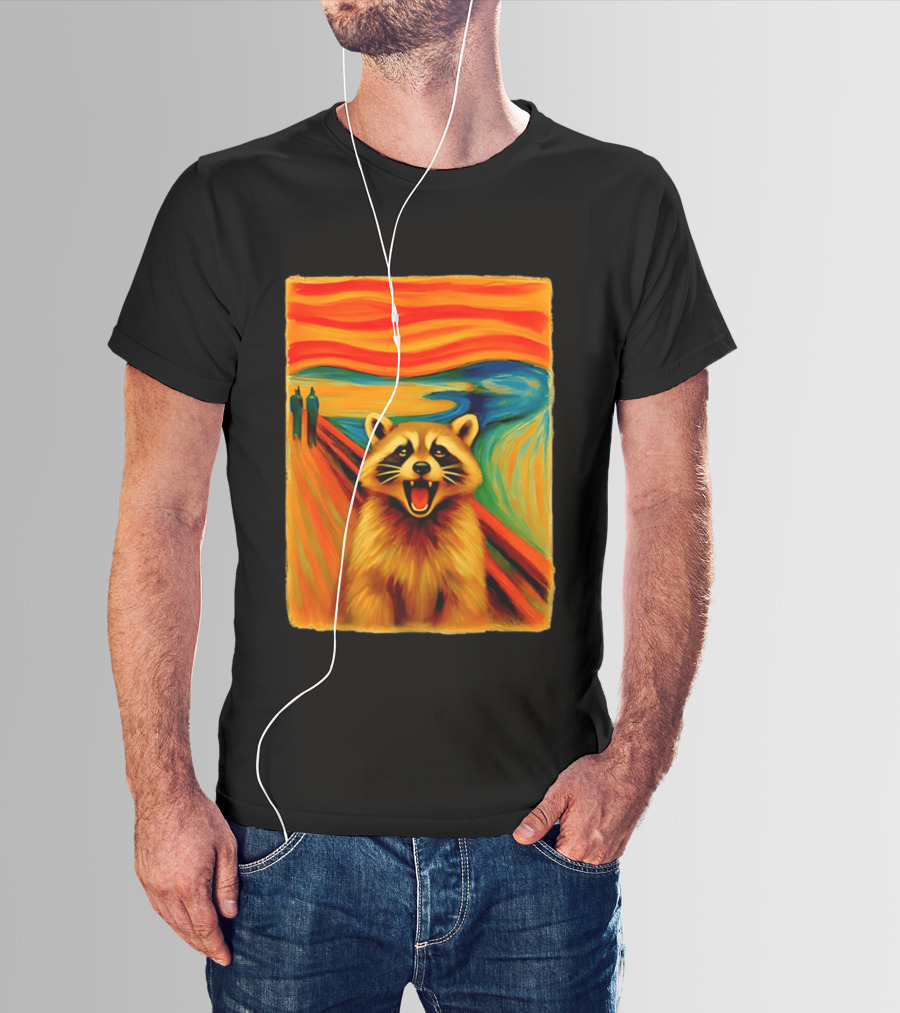 Raccoon The Scream Edvard Munch Painting Mashup T-Shirt