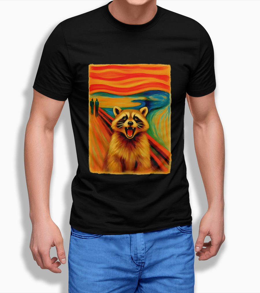 Raccoon The Scream Edvard Munch Painting Mashup T-Shirt