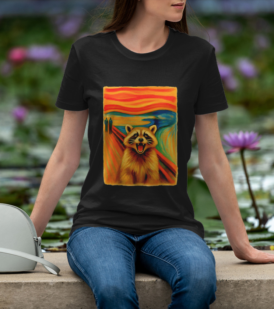 Raccoon The Scream Edvard Munch Painting Mashup T-Shirt