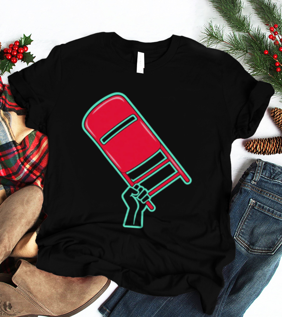 Rebellious Raised Fist Holding Red Chair Protest T-Shirt