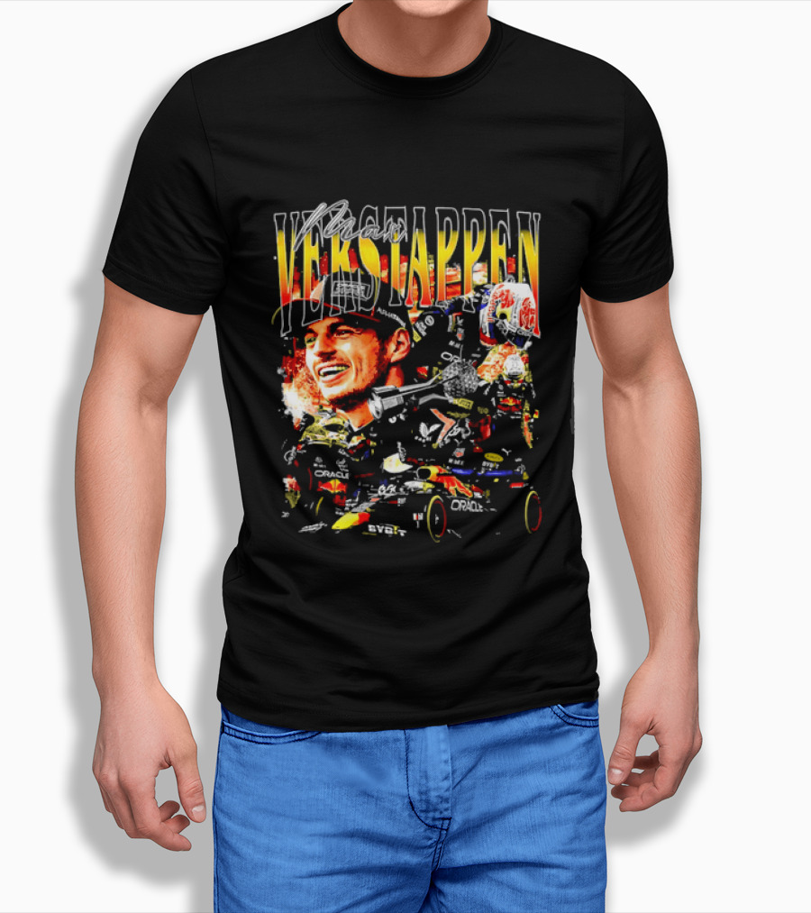 Max Verstappen Red Bull Racing F1 Driver Trophy Car Photo Collage T-Shirt