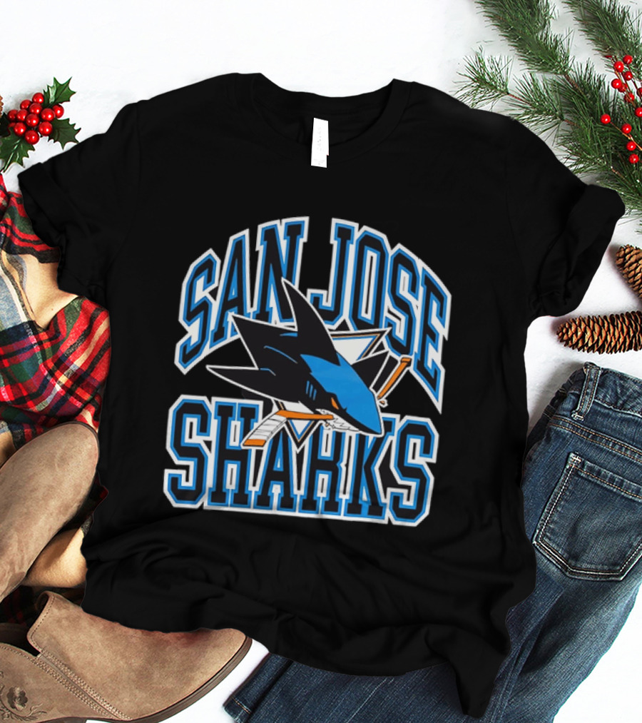 San Jose Sharks Biting Broken Hockey Stick Triangle NHL T-Shirt