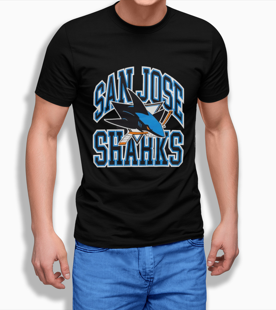 San Jose Sharks Biting Broken Hockey Stick Triangle NHL T-Shirt