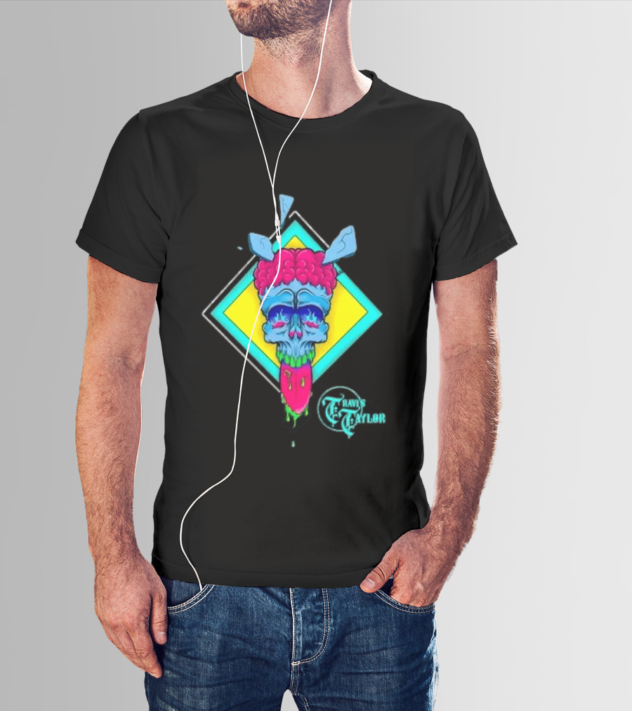 Travis Taylor Neon Skull Pink Brain Green Slime Tongue Diamond Geometric T-Shirt