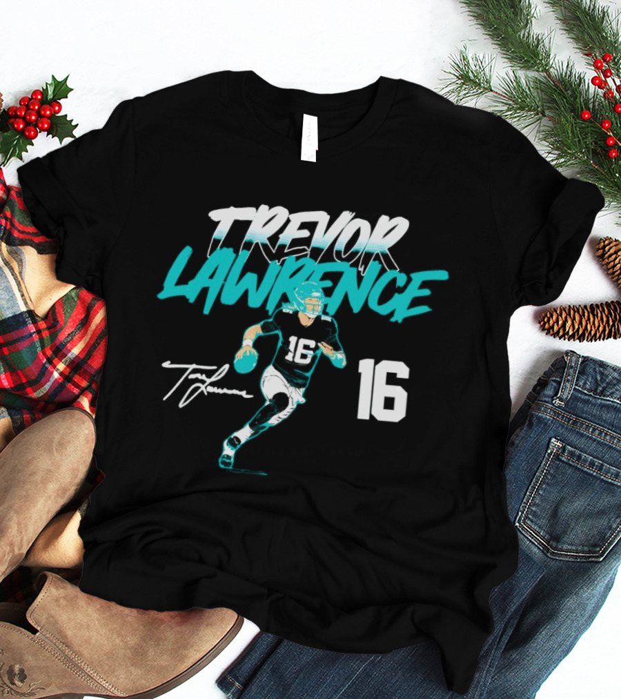 Trevor Lawrence No 16 Jaguars Signature Style Football 2026 T-Shirt