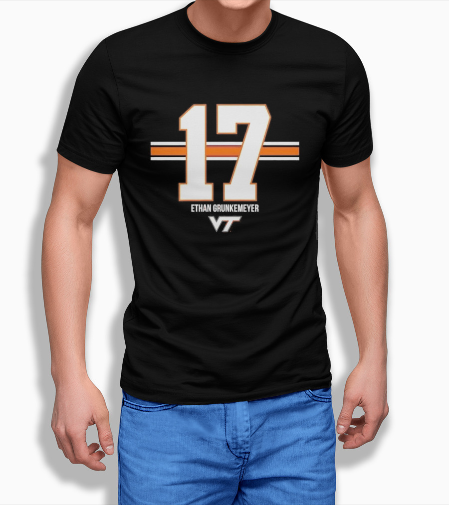 Virginia Tech Hokies Ethan Grunkemeyer 17 Horizontal Stripes T-Shirt