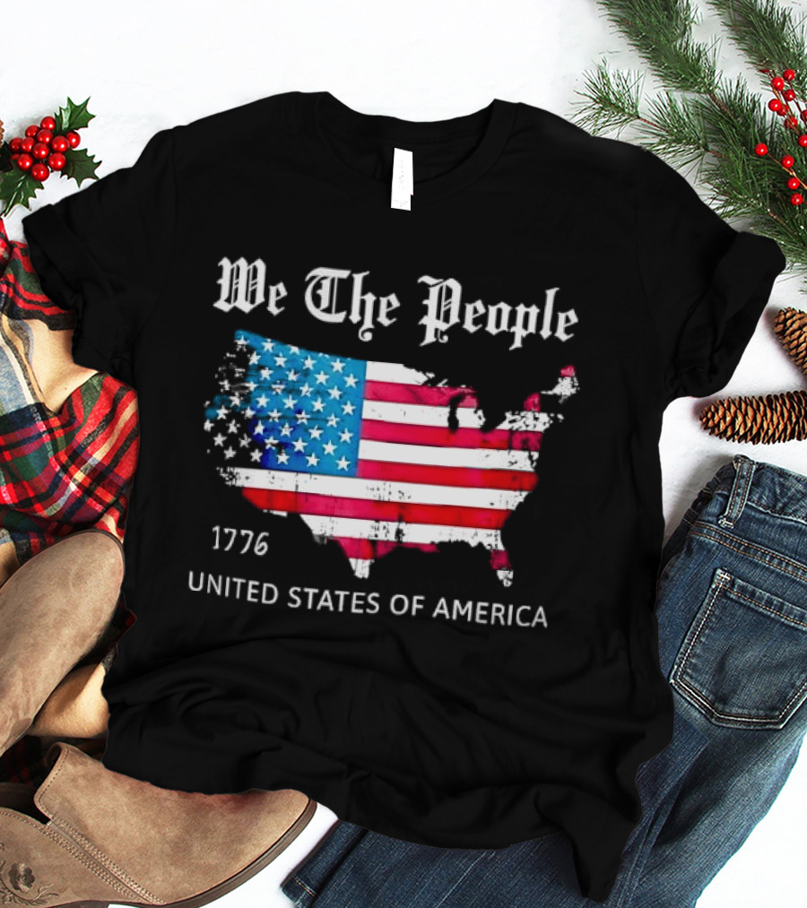We The People 1776 Distressed USA Map Flag United States Of America T-Shirt