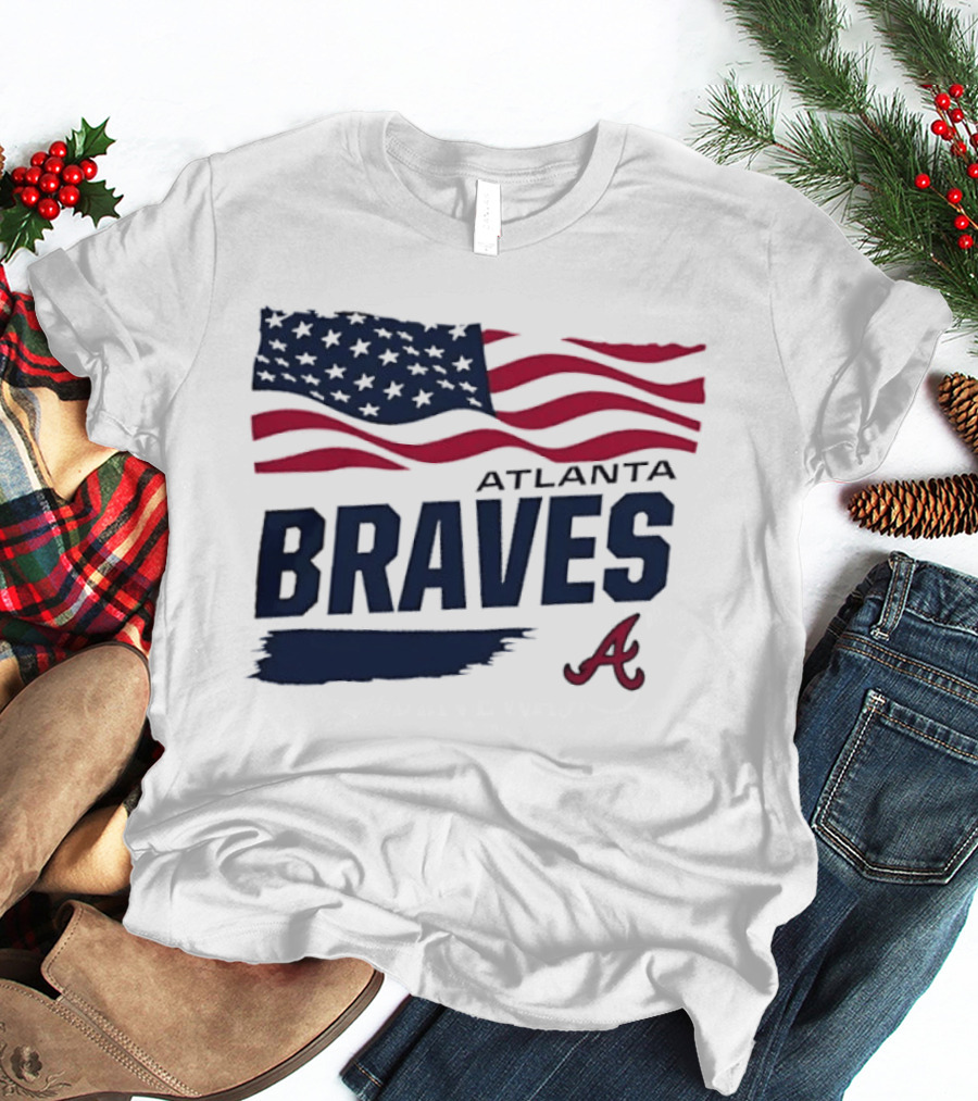 Atlanta Braves Waving American Flag Brushstroke MLB T-Shirt