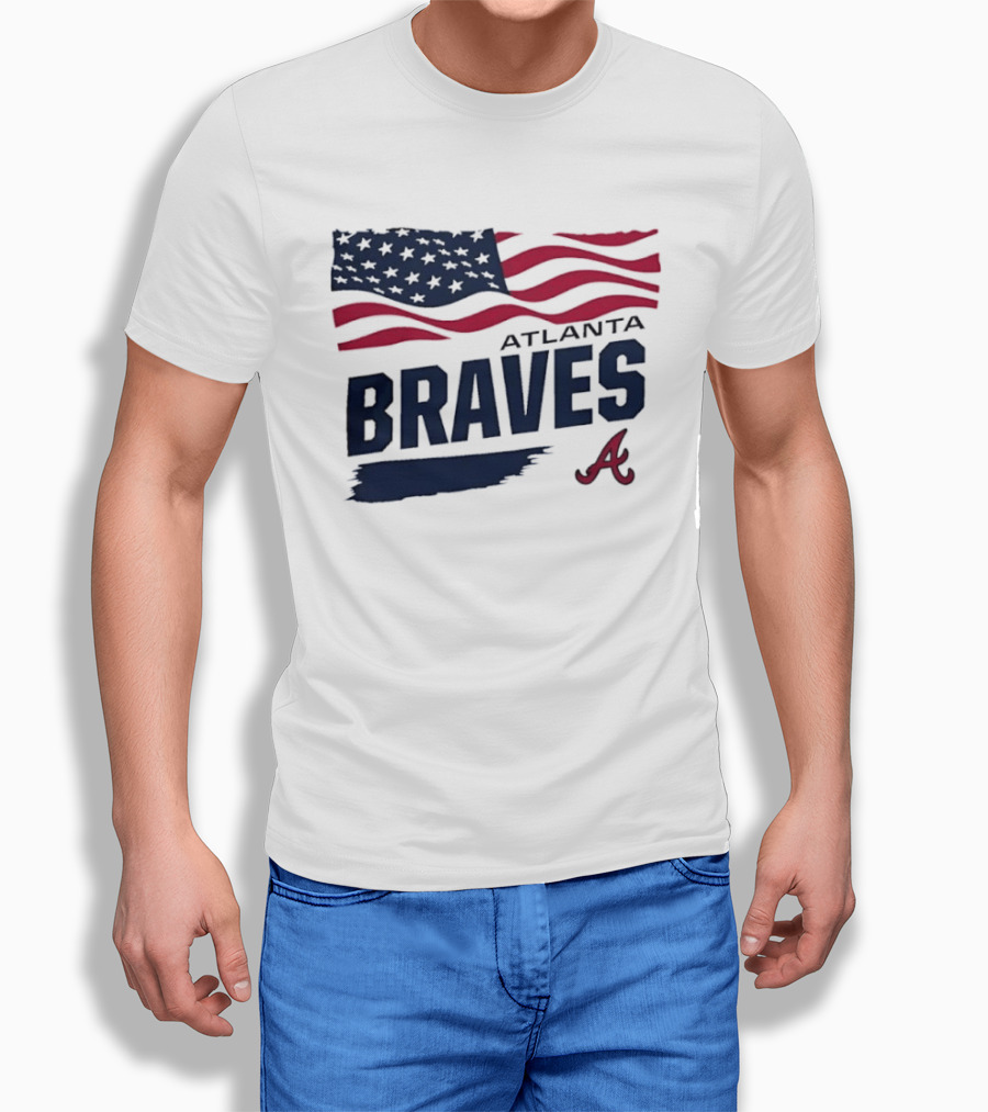 Atlanta Braves Waving American Flag Brushstroke MLB T-Shirt