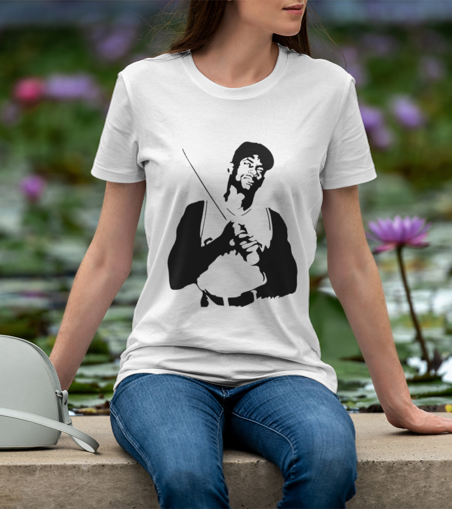 Black And White Stencil Baseball Batter Holding Bat T-Shirt