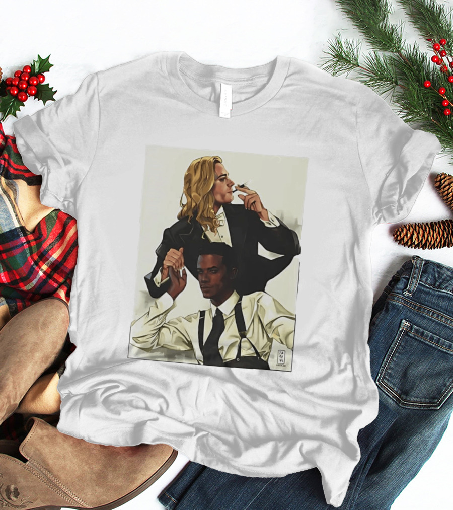 Blonde Tuxedo Smoking Dark Hair Suspenders Duo T-Shirt