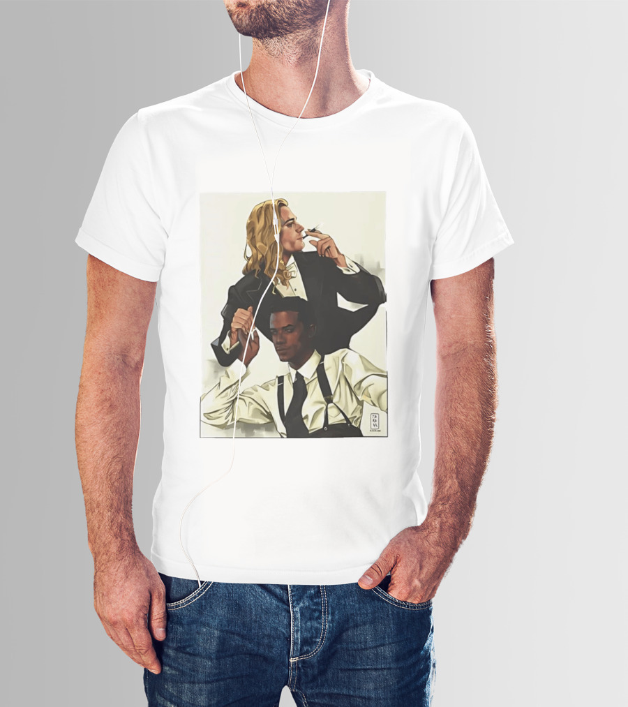 Blonde Tuxedo Smoking Dark Hair Suspenders Duo T-Shirt