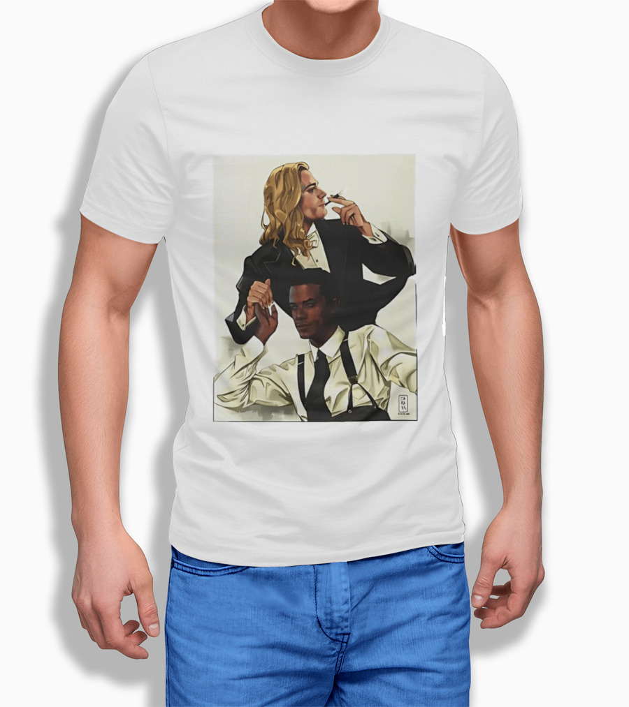 Blonde Tuxedo Smoking Dark Hair Suspenders Duo T-Shirt