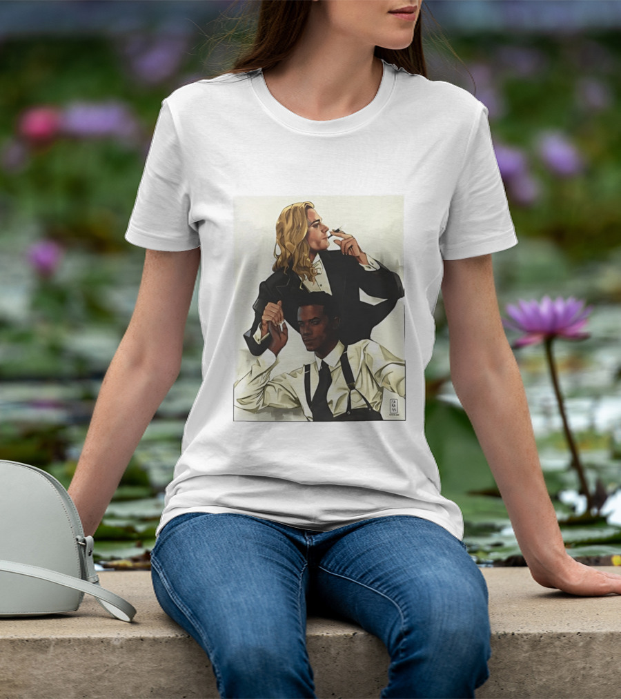 Blonde Tuxedo Smoking Dark Hair Suspenders Duo T-Shirt