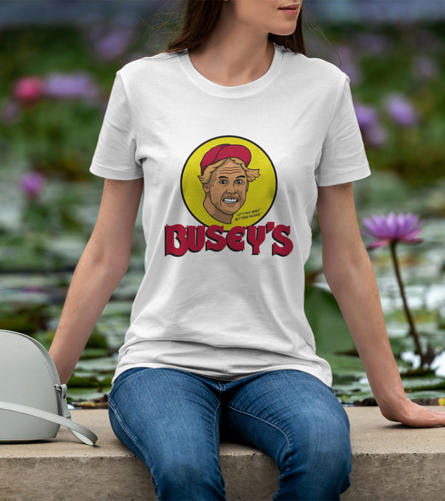 Busey's Let's Talk About Buttered Sausage Gary Busey Red Cap T-Shirt