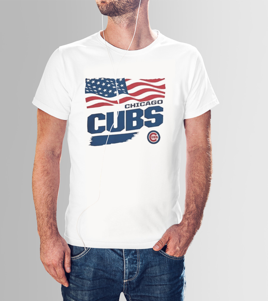 Chicago Cubs American Flag Waving Paint Brush Stroke MLB Cubs T-Shirt