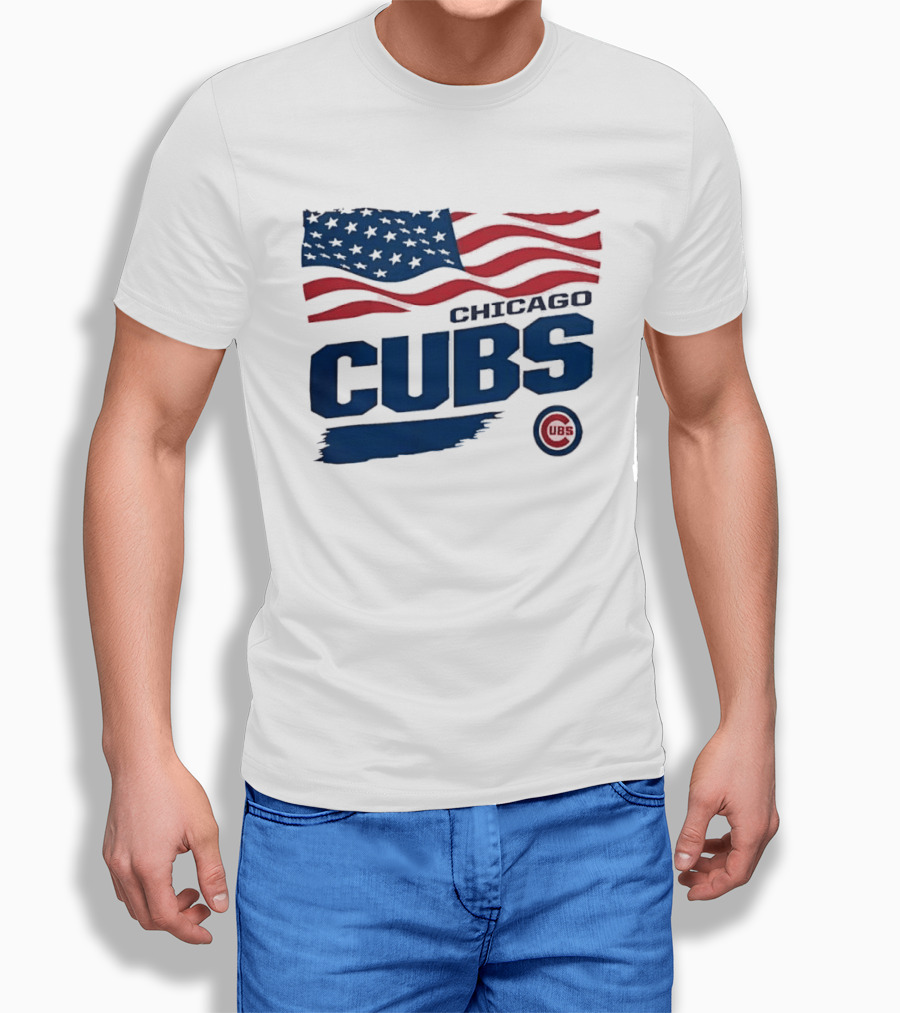 Chicago Cubs American Flag Waving Paint Brush Stroke MLB Cubs T-Shirt