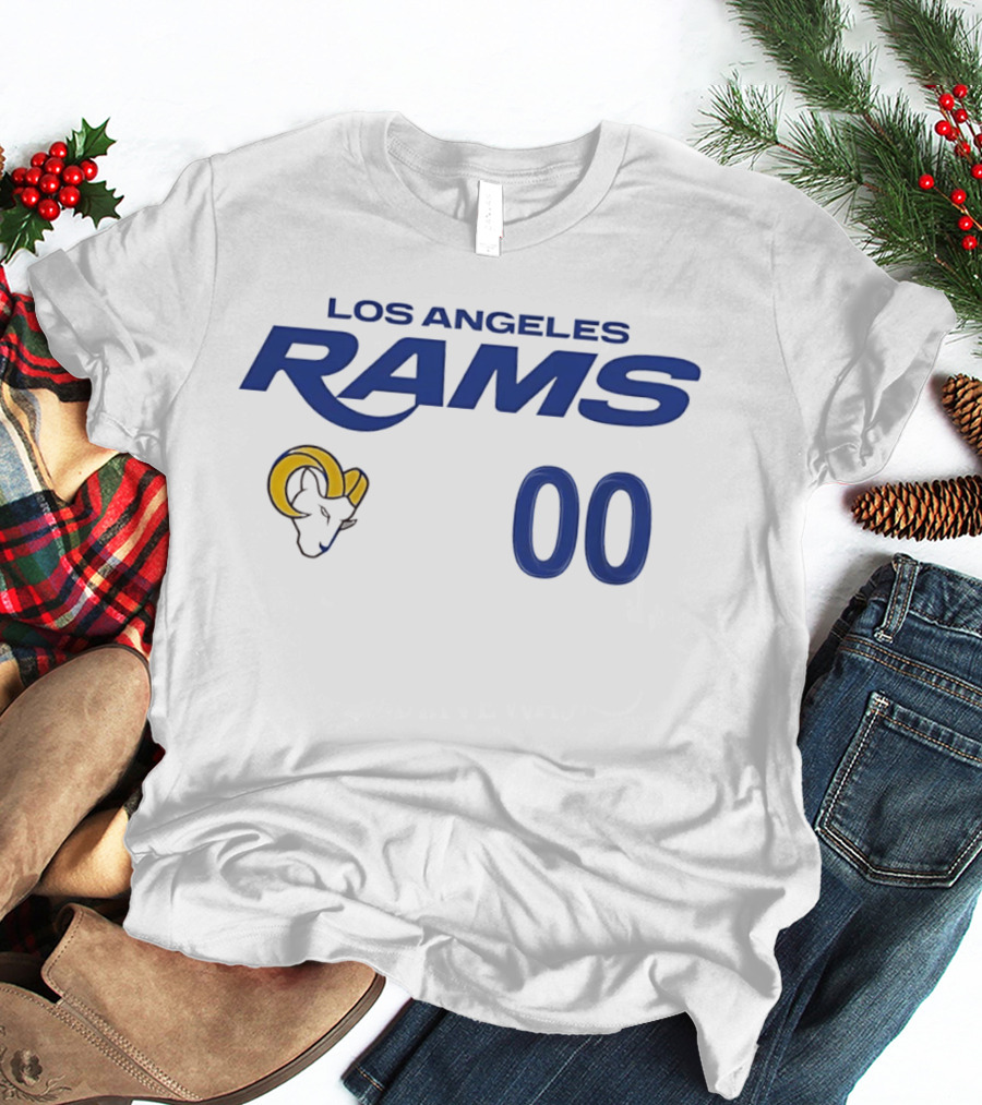 Los Angeles Rams Horned Head 00 Jersey Number Wordmark T-Shirt