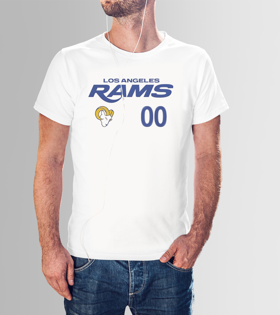 Los Angeles Rams Horned Head 00 Jersey Number Wordmark T-Shirt
