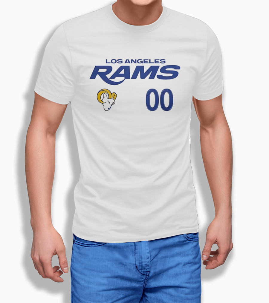 Los Angeles Rams Horned Head 00 Jersey Number Wordmark T-Shirt