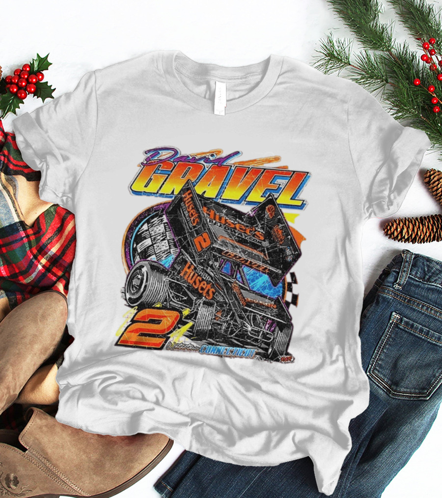 David Gravel Sprint Car Huset's Speedway Racing Connecticut 2 Orange And Blue T-Shirt