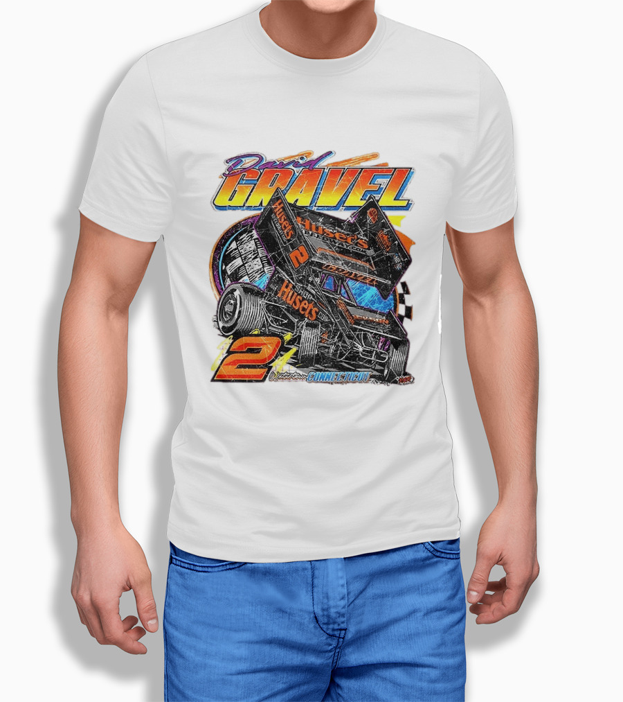 David Gravel Sprint Car Huset's Speedway Racing Connecticut 2 Orange And Blue T-Shirt