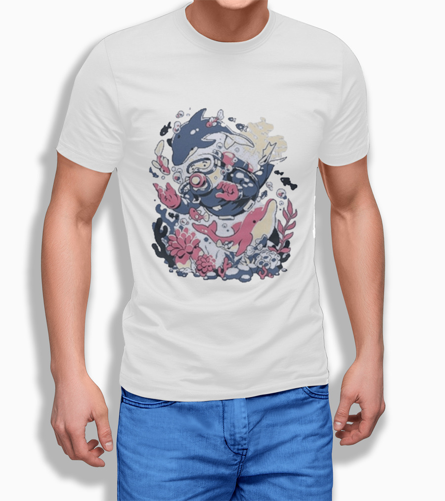 Fangamer Dolphins Dive Underwater Adventure With Diver And Marine Life T-Shirt