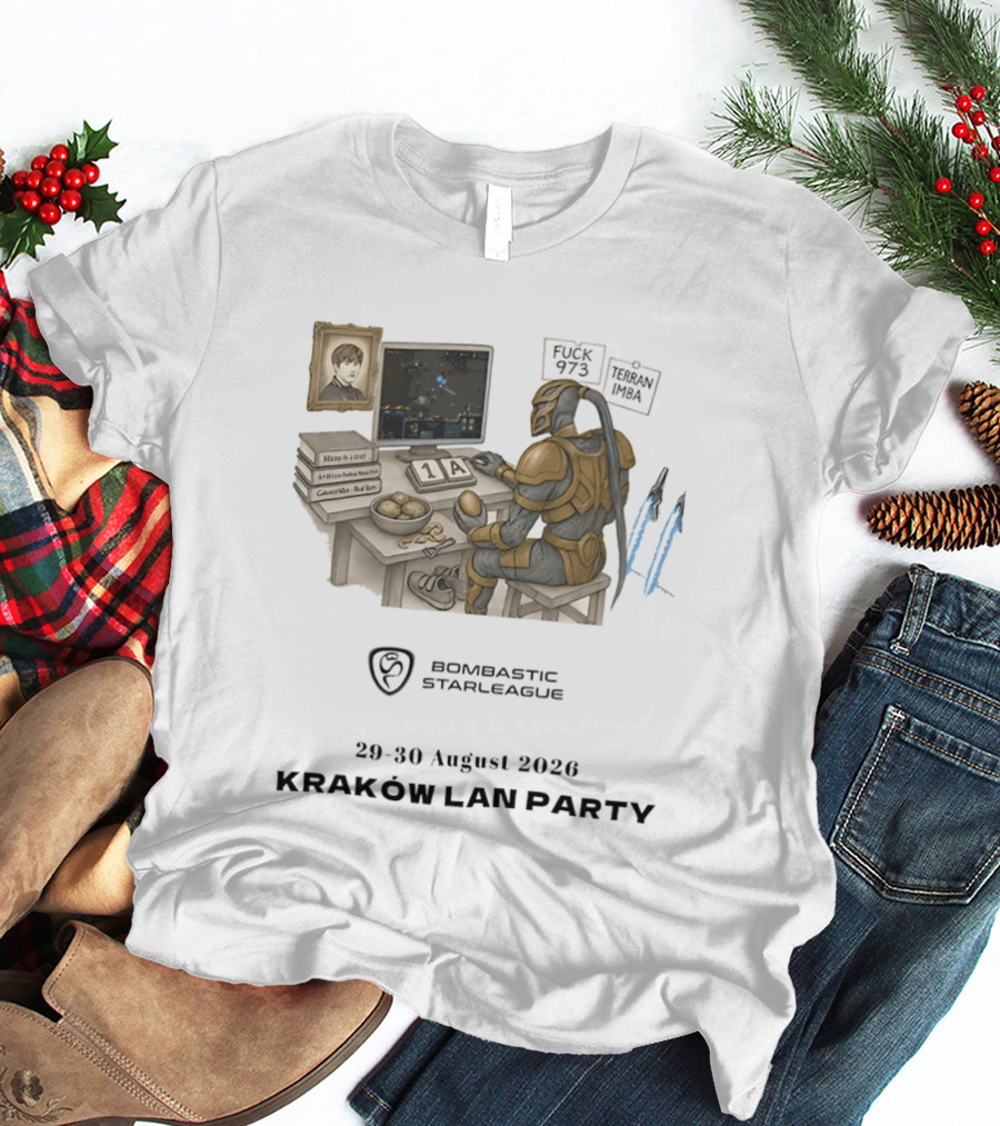 Bombastic StarLeague LAN Party Kraków August 2026 Terran Imba Micro Trap Nexus Gatewayman T-Shirt