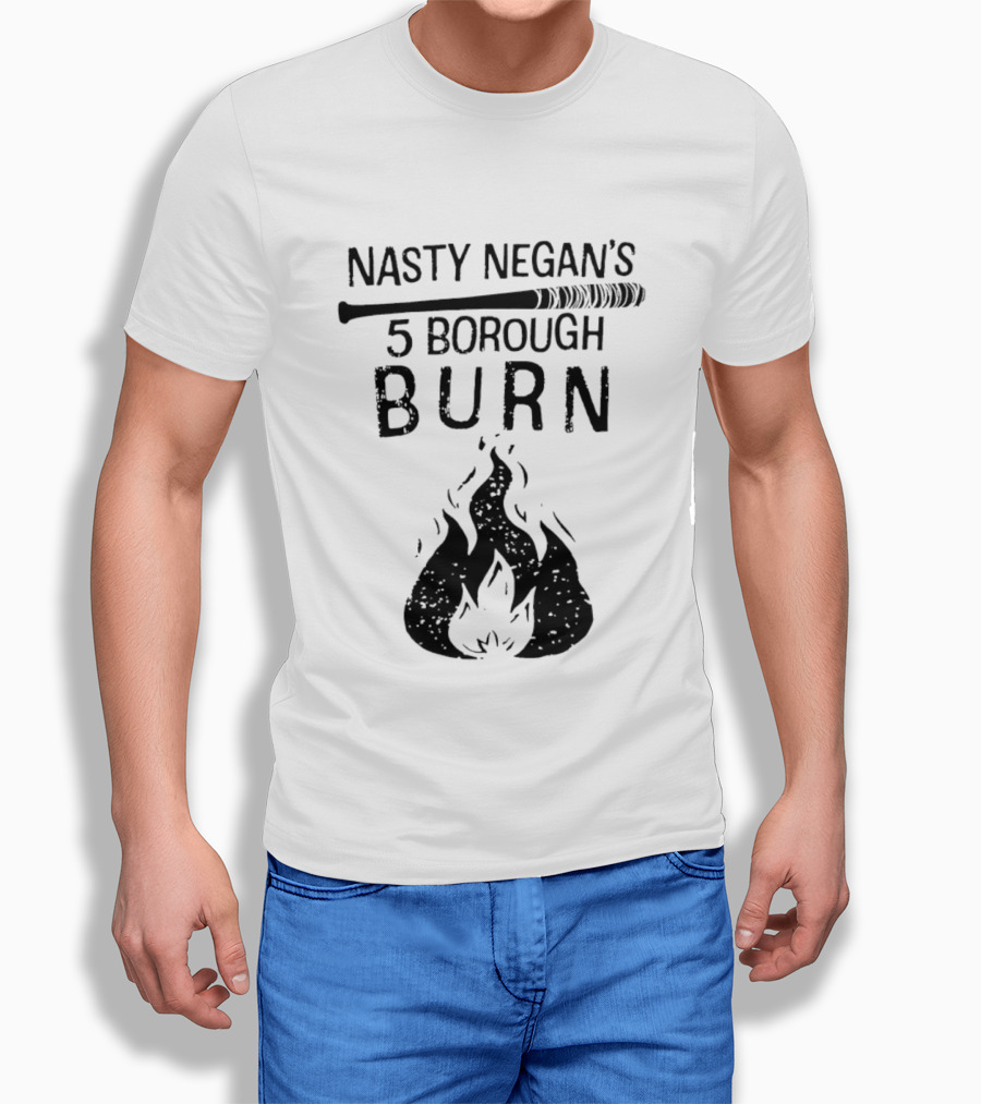Nasty Negan's 5 Borough Burn Barbed Wire Bat Bonfire Flames T-Shirt