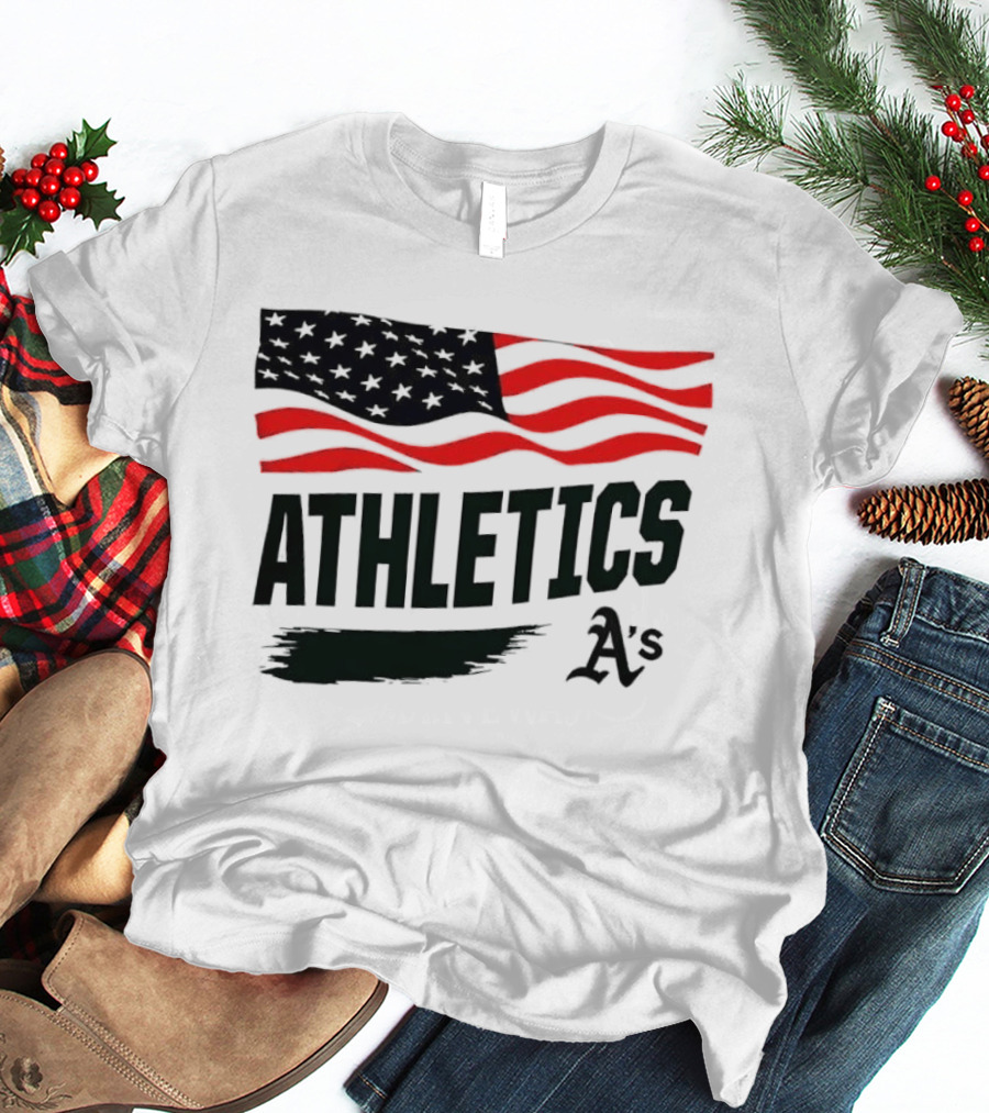 Athletics As American Flag Paint Brushstroke MLB Oakland T-Shirt