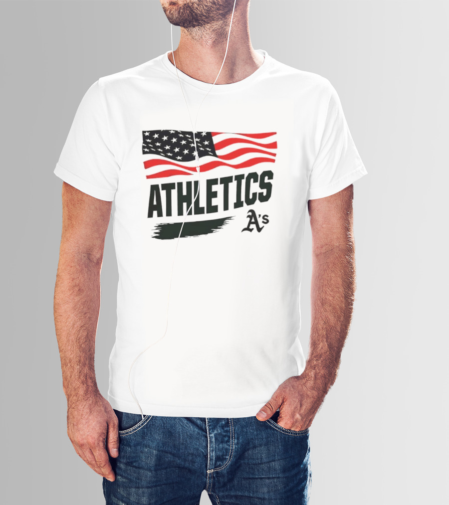 Athletics As American Flag Paint Brushstroke MLB Oakland T-Shirt