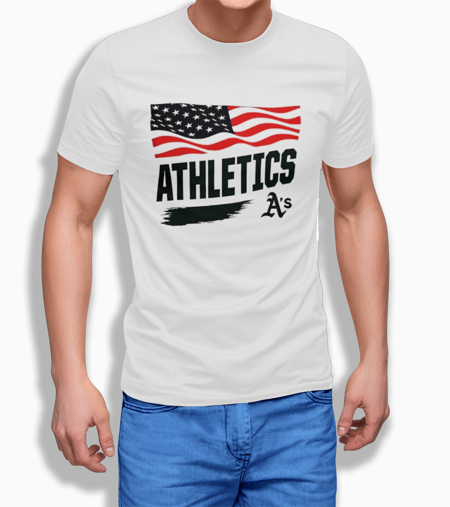 Athletics As American Flag Paint Brushstroke MLB Oakland T-Shirt