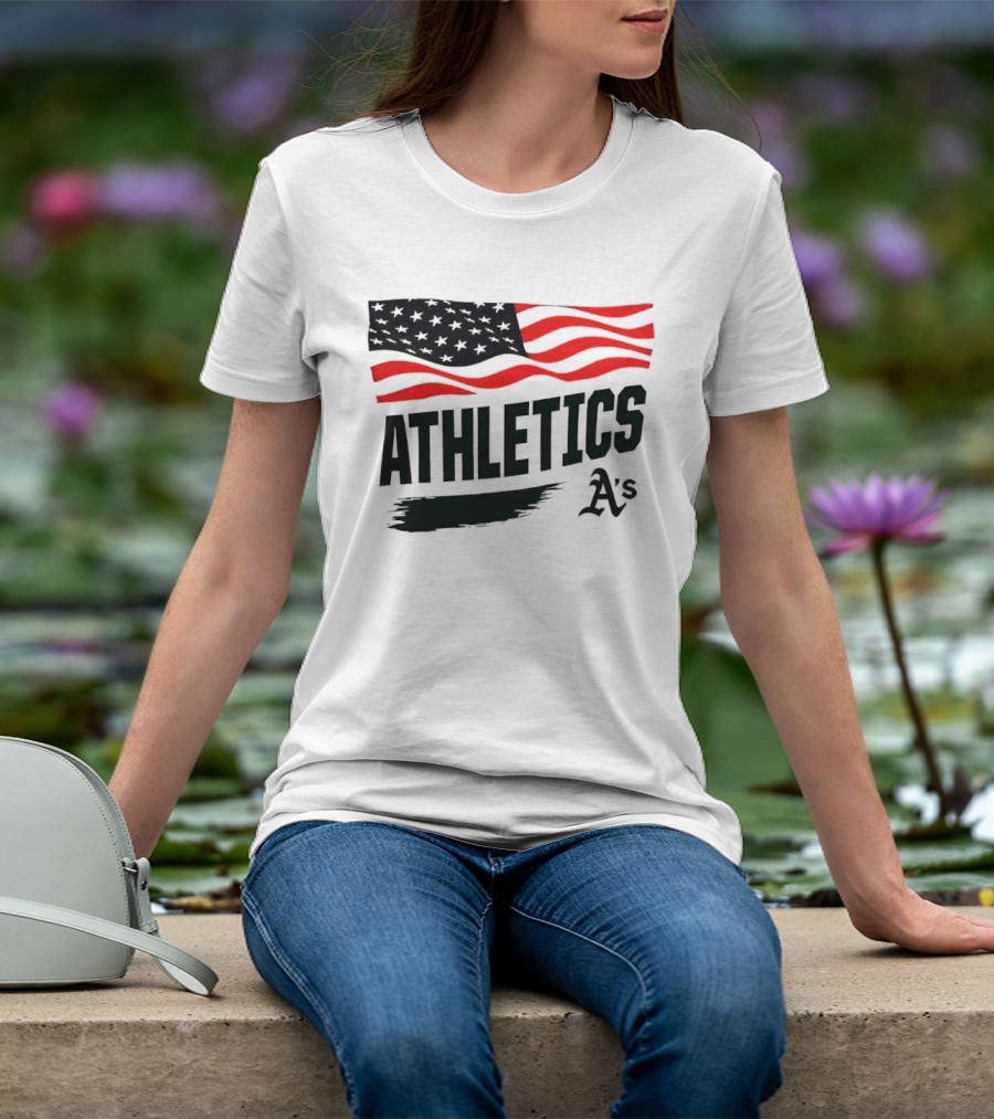 Athletics As American Flag Paint Brushstroke MLB Oakland T-Shirt