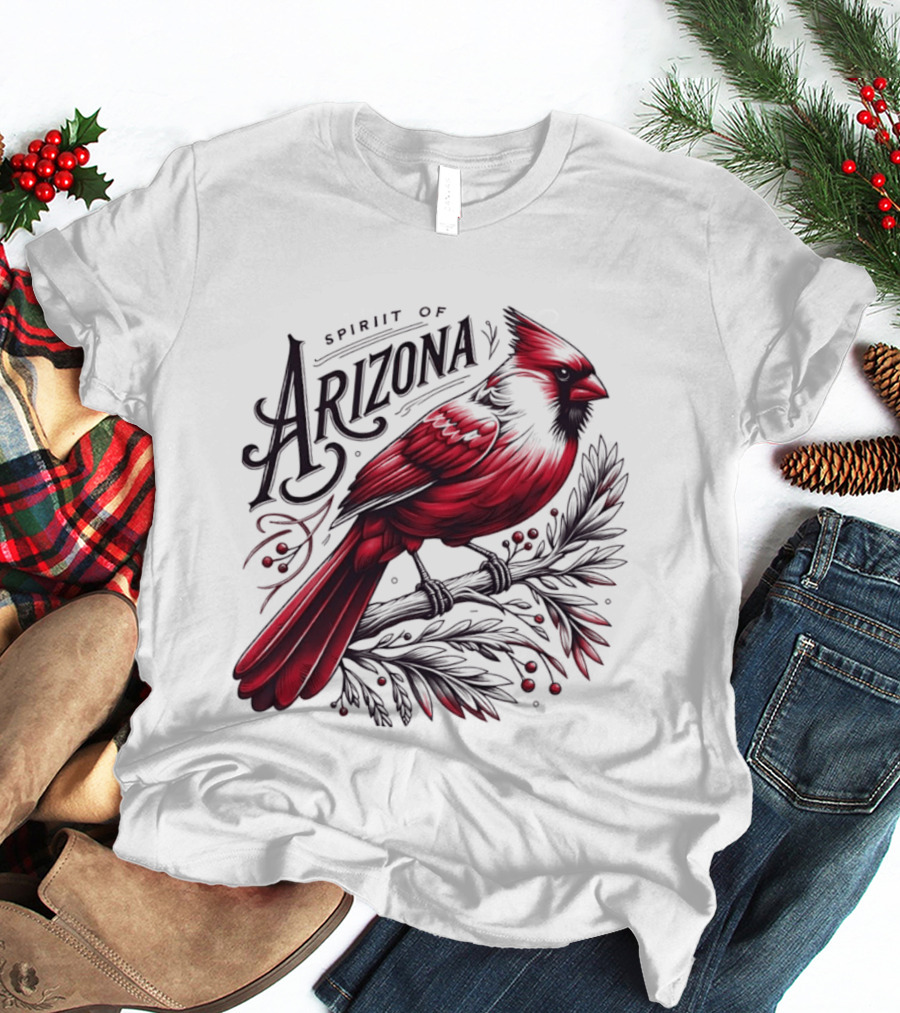 Arizona Red Cardinal Spirit Perched On Branch Berries T-Shirt