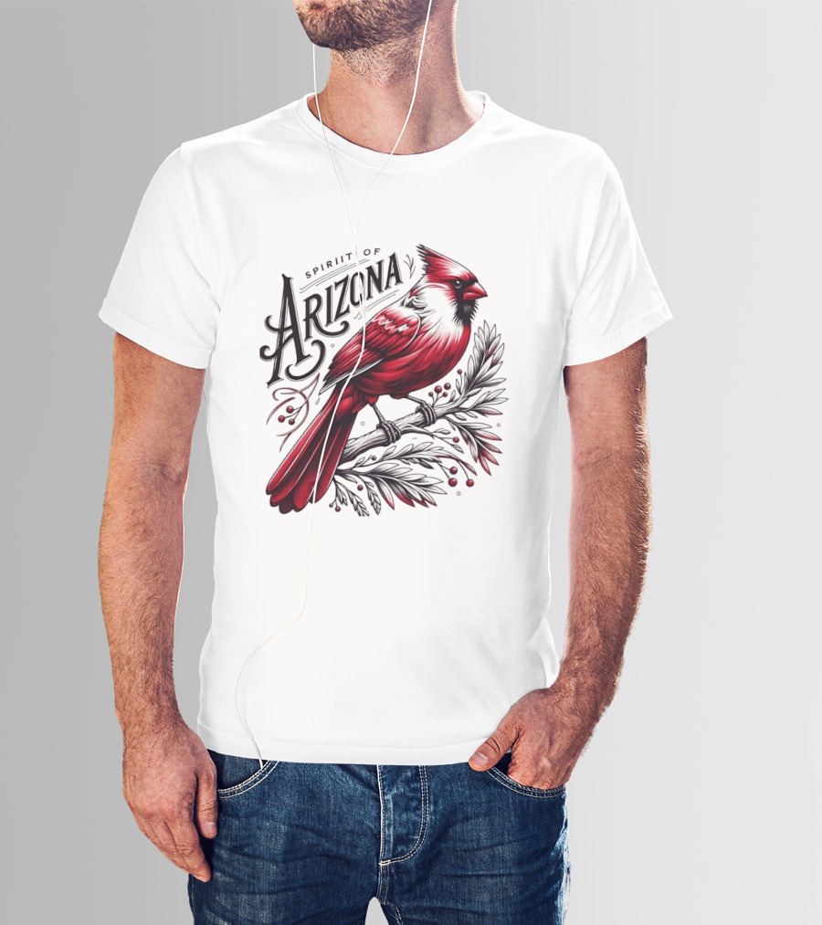 Arizona Red Cardinal Spirit Perched On Branch Berries T-Shirt