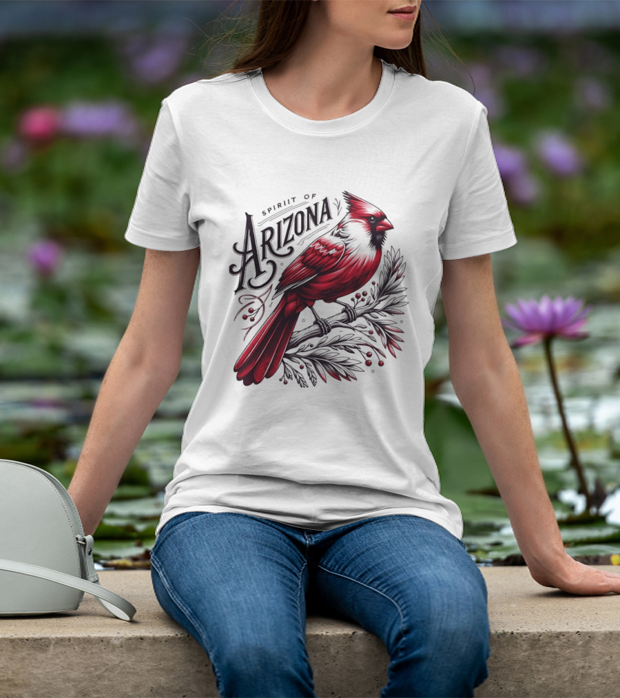 Arizona Red Cardinal Spirit Perched On Branch Berries T-Shirt
