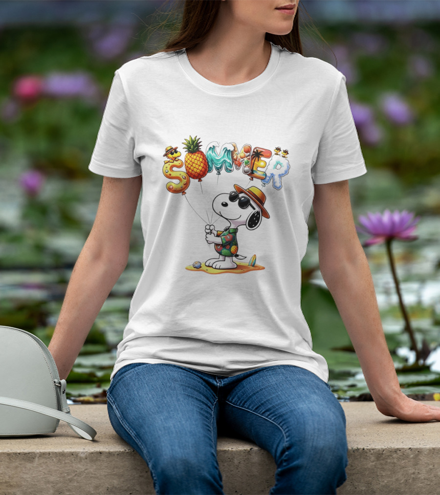 Snoopy Summer Sunglasses Pineapple Beach Balloons Fun T-Shirt