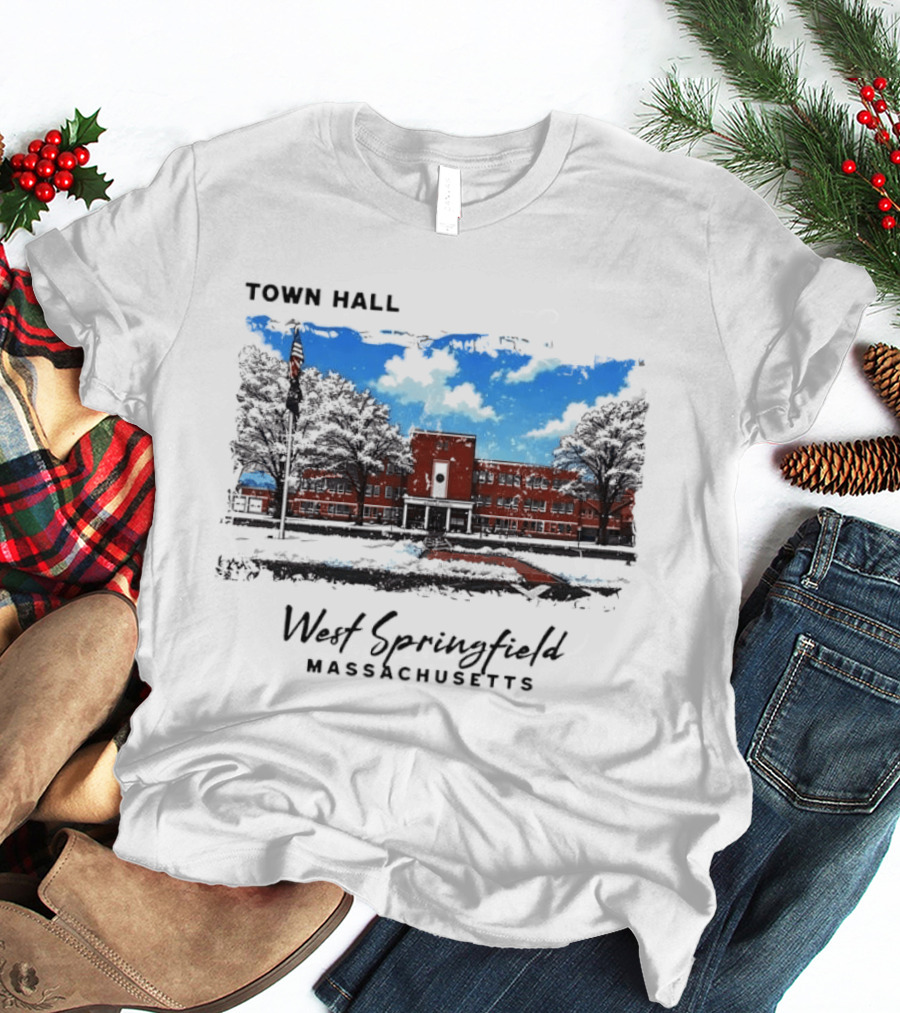 Town Hall West Springfield Massachusetts Snow Covered Red Brick Building T-Shirt