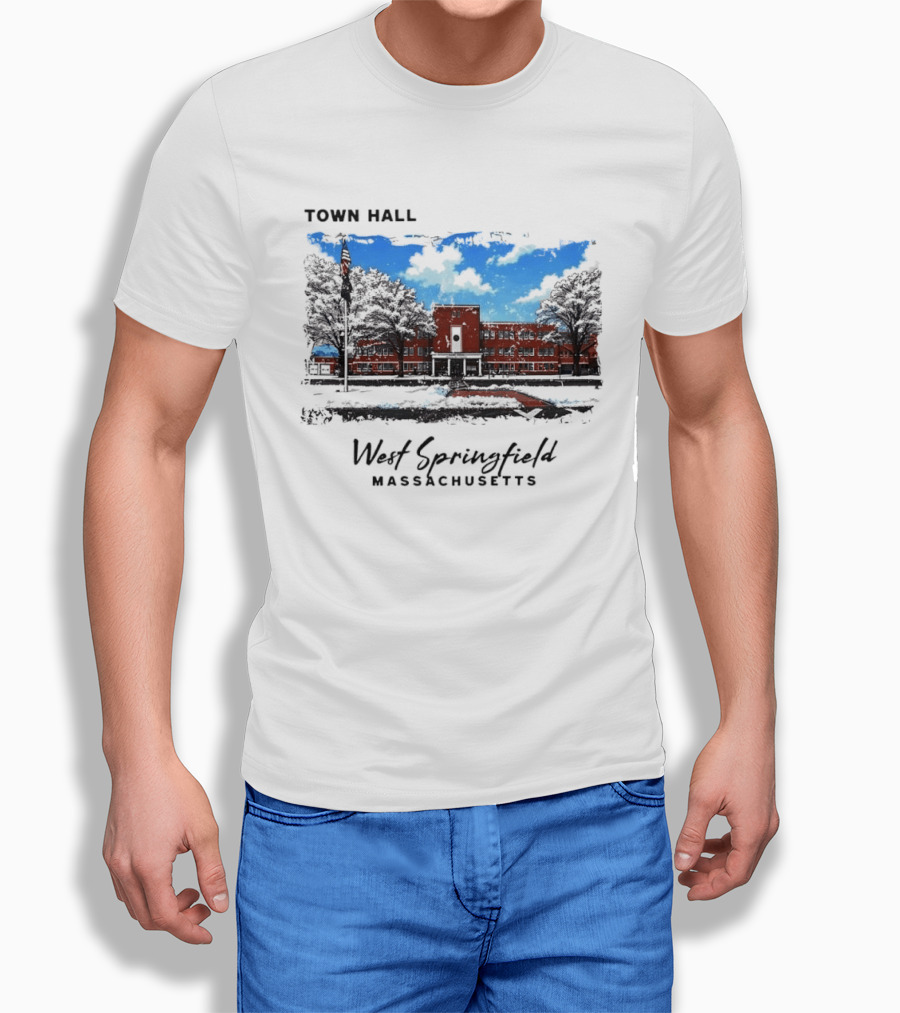 Town Hall West Springfield Massachusetts Snow Covered Red Brick Building T-Shirt