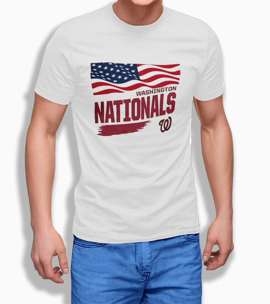 Washington Nationals Waving American Flag Red Brushstroke MLB T-Shirt