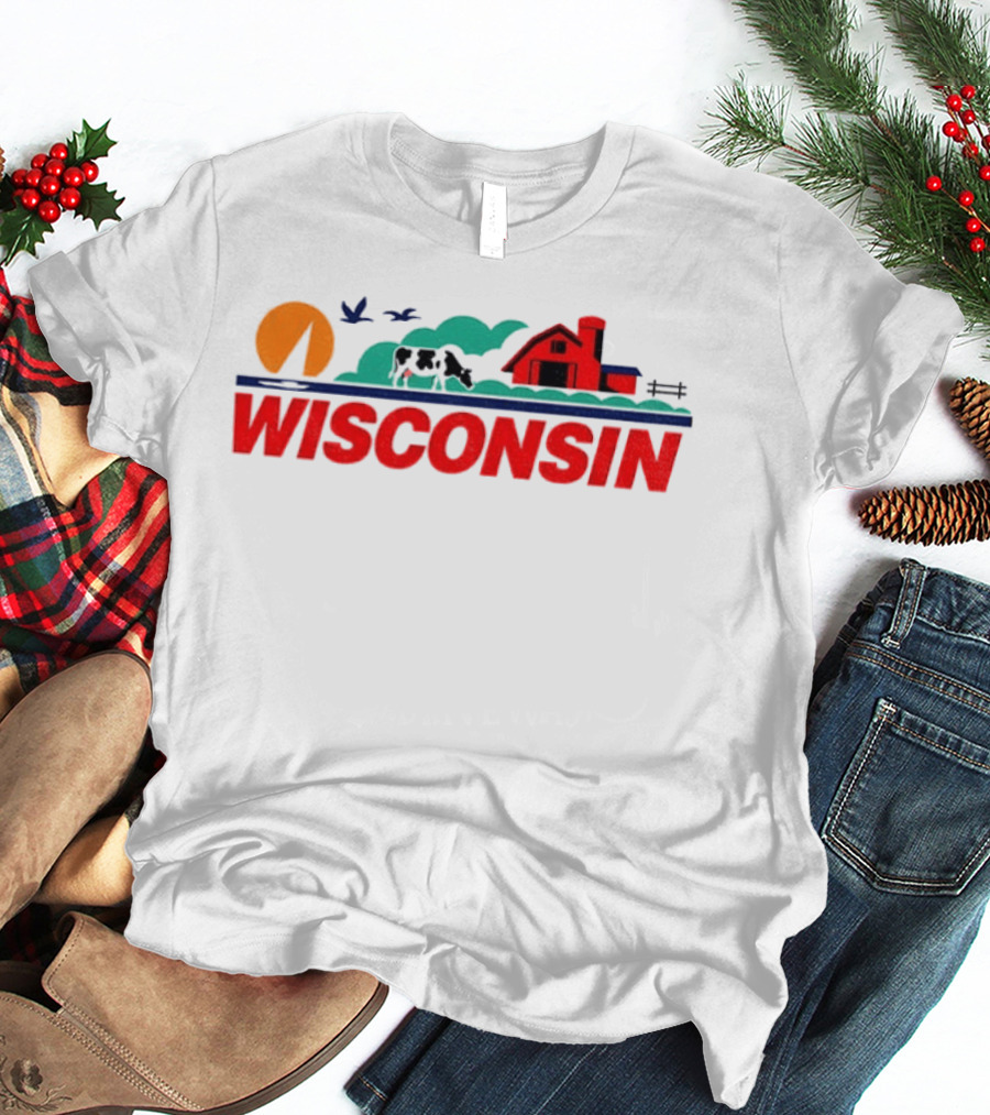 Wisconsin Dairy Cow Barn Sunset Landscape T-Shirt