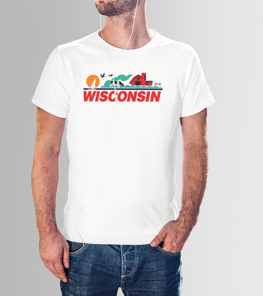 Wisconsin Dairy Cow Barn Sunset Landscape T-Shirt