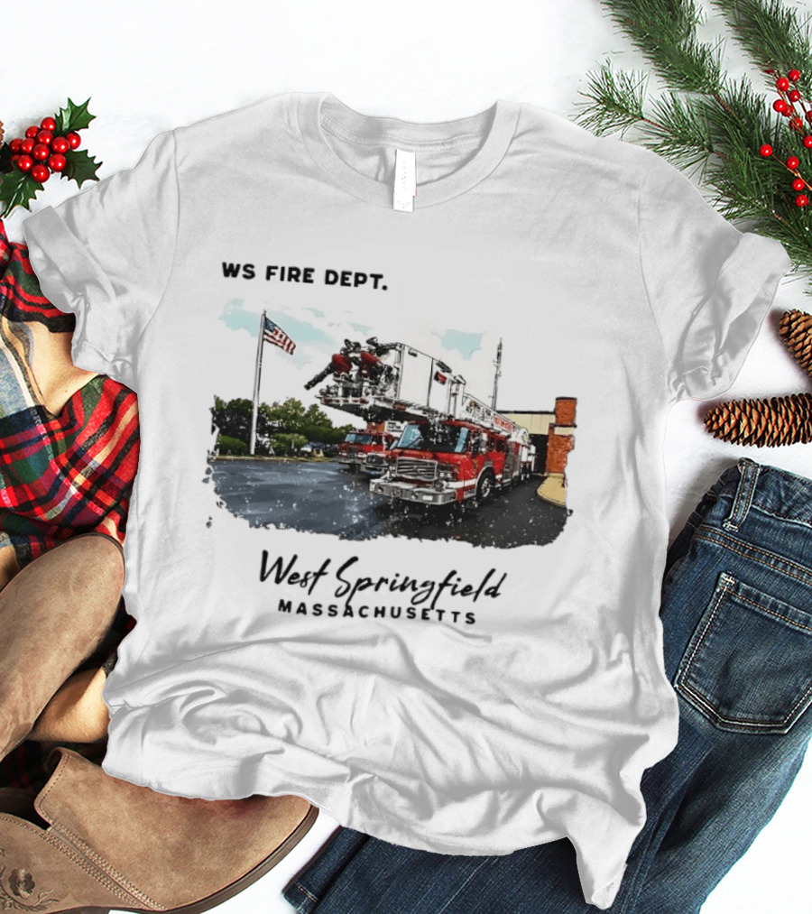 Ws Fire Dept West Springfield Massachusetts Truck Ladder American Flag T-Shirt