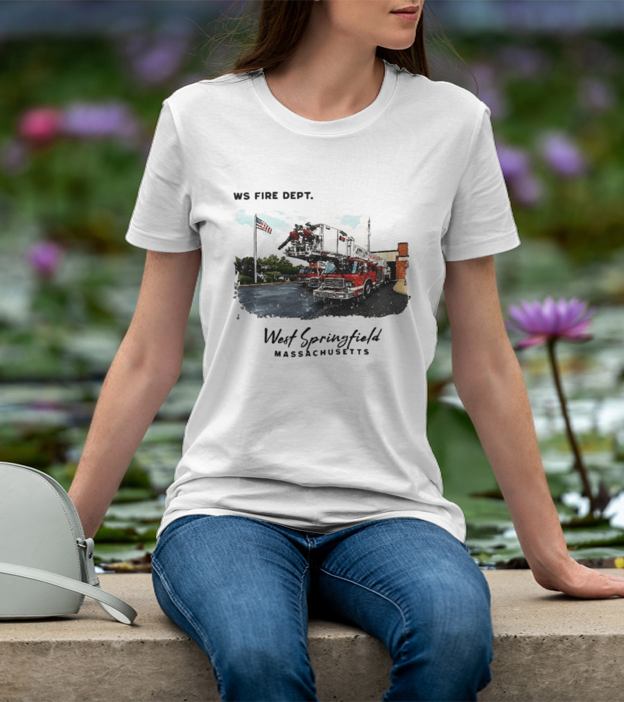 Ws Fire Dept West Springfield Massachusetts Truck Ladder American Flag T-Shirt