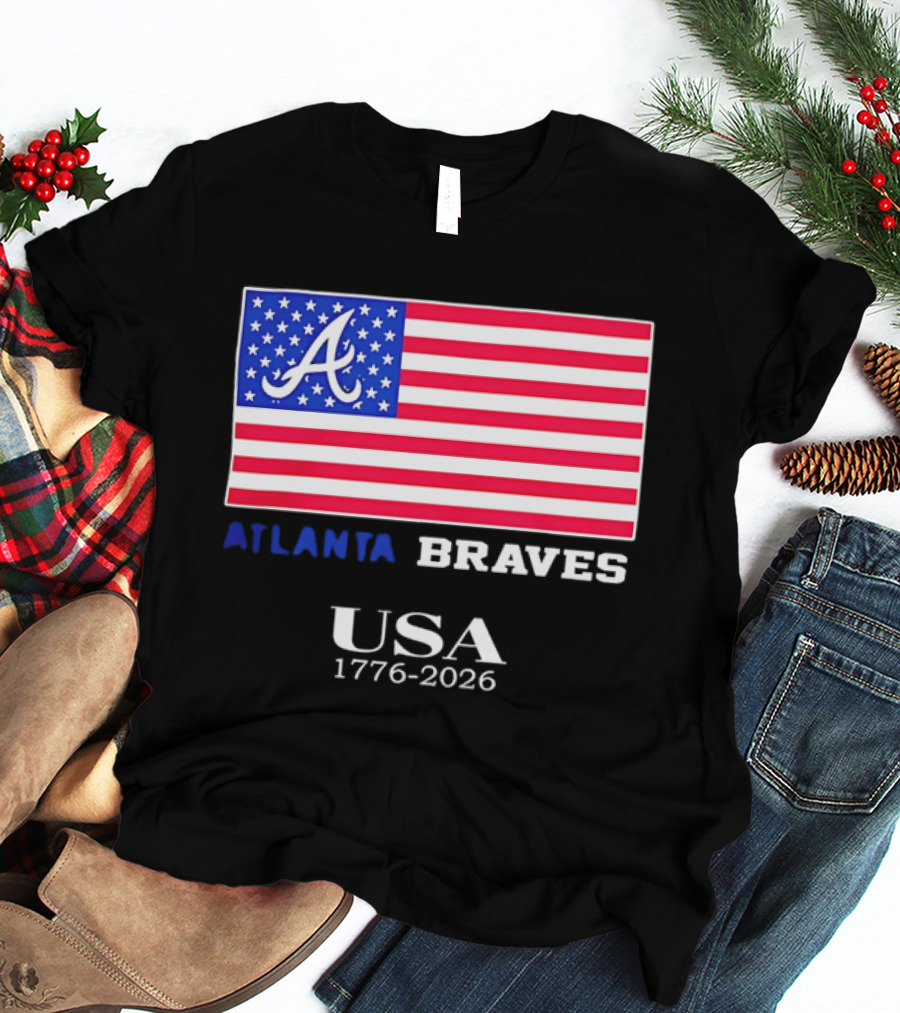 Atlanta Braves USA 1776 2026 American Flag Script A T-Shirt
