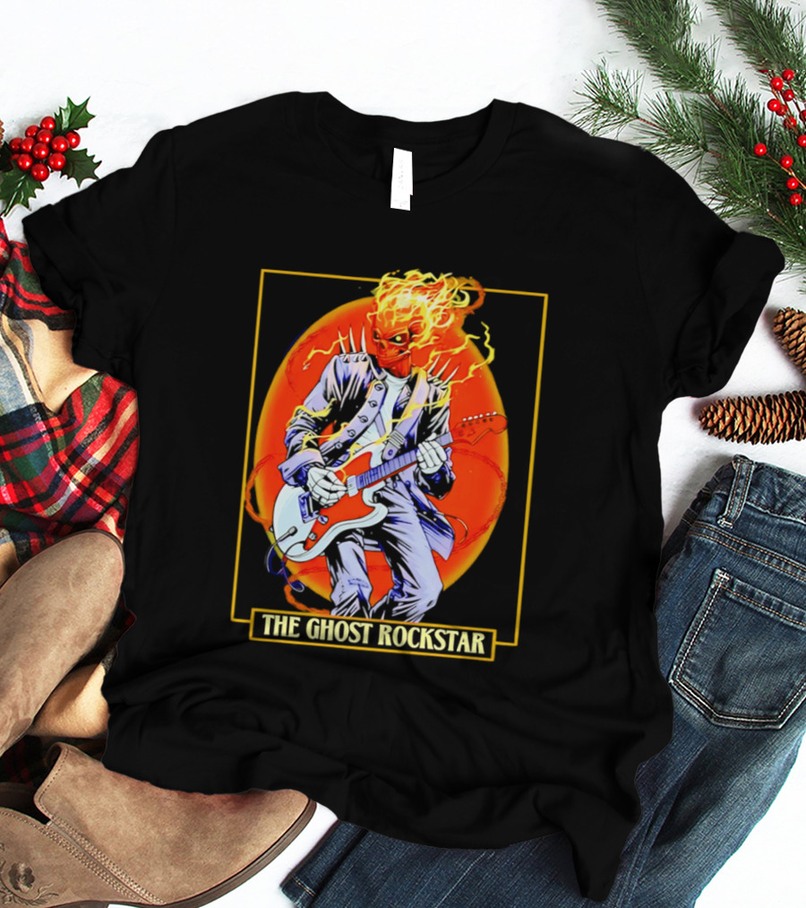 Ghost Rider The Ghost Rockstar Flaming Guitar Hero Fiery Skull T-Shirt
