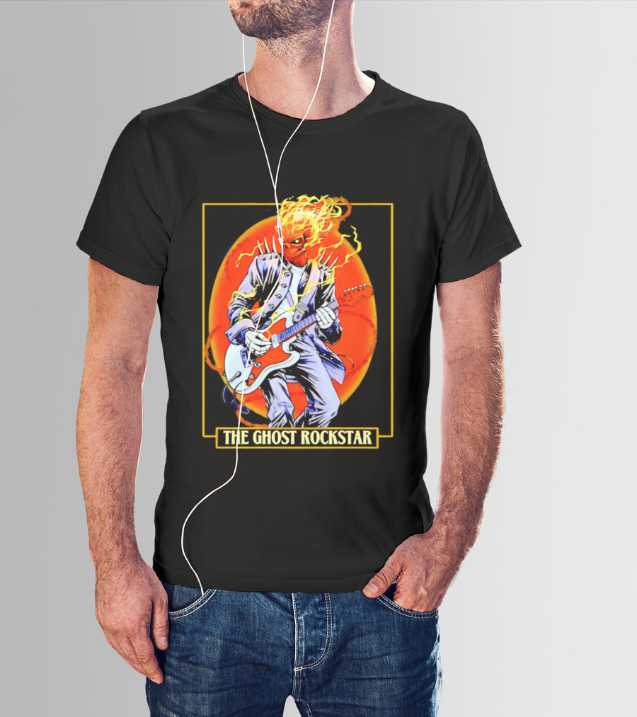 Ghost Rider The Ghost Rockstar Flaming Guitar Hero Fiery Skull T-Shirt