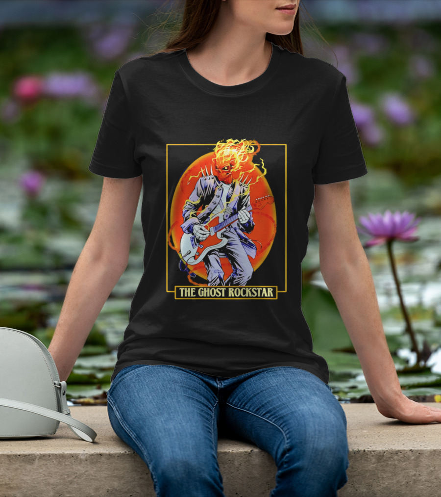 Ghost Rider The Ghost Rockstar Flaming Guitar Hero Fiery Skull T-Shirt
