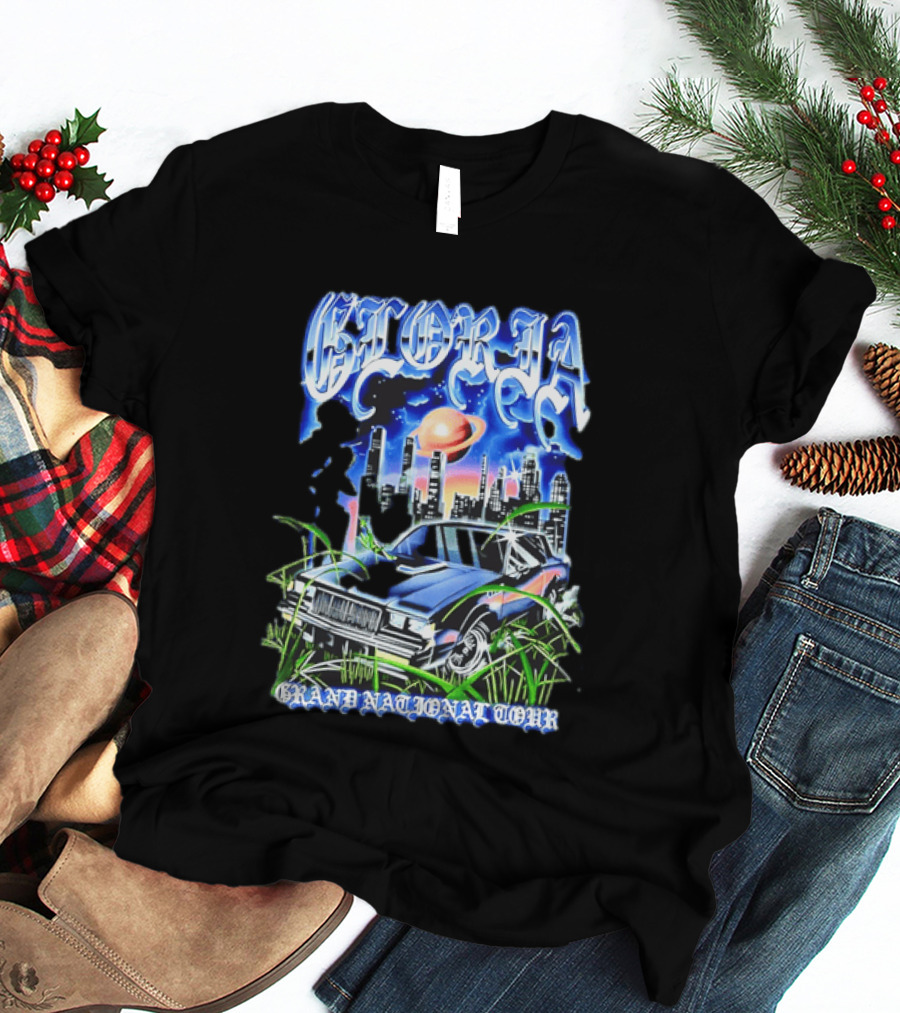 Gloria Grand National Tour Classic Car City Skyline Planet T-Shirt